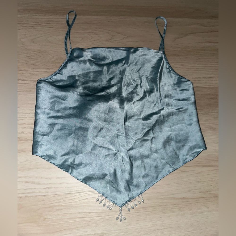 Vintage Y2K Victorias Secret 100% SILK Pearl Beads Hem Bandana Tie Back Cami Top